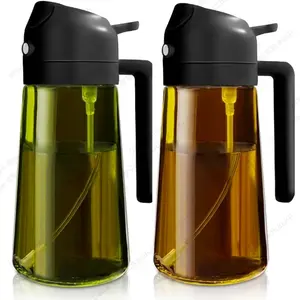 2 Count 2 in 1 Oil Sprayer for Cooking 16oz/470ml Light-Blocking Dark , Olive Oil Dispenser Bottle for Kitchen, Premium Dark Green Glass Oil Bottle, Food-Grade Oil Mister for Air Fryer, BBQ