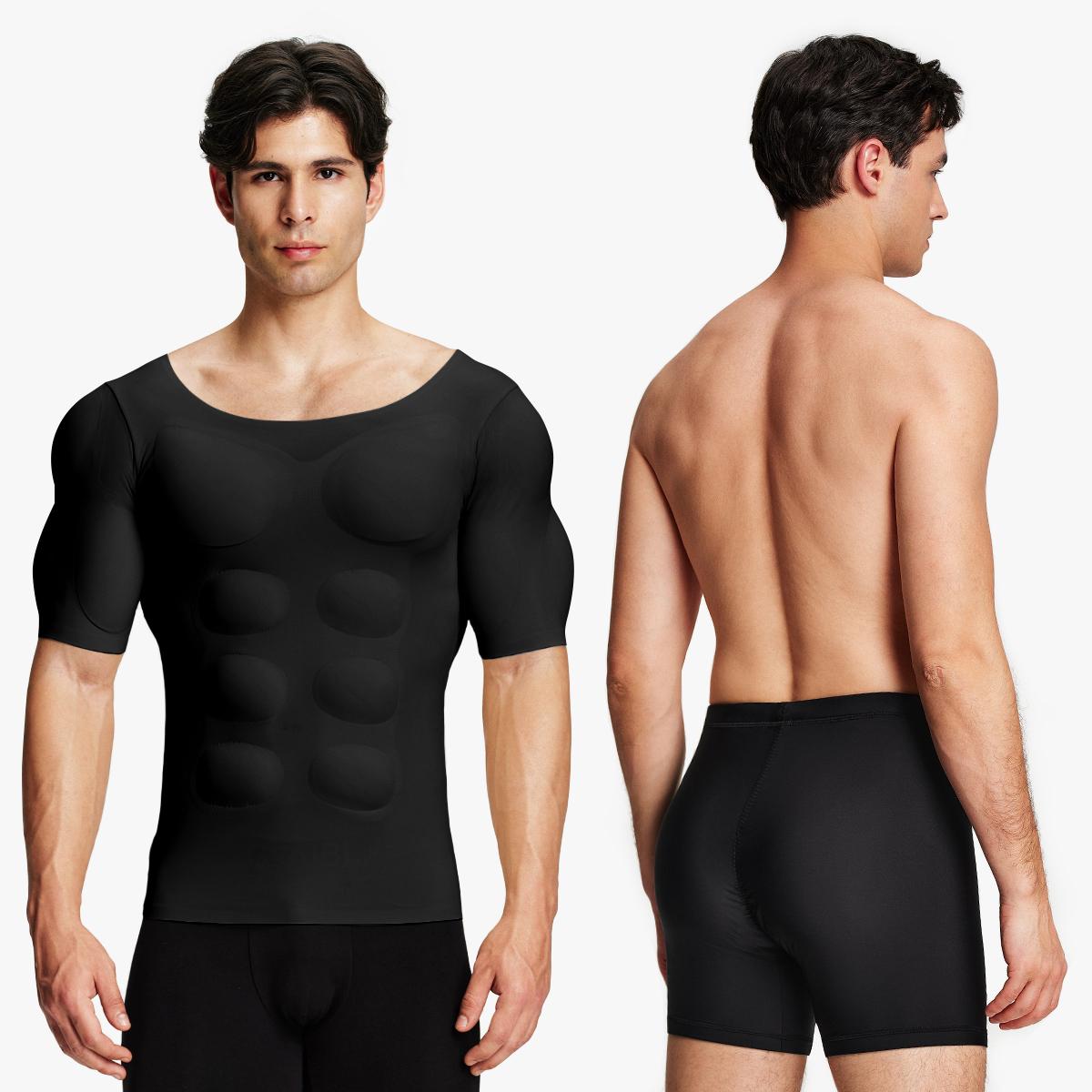 【Nebility】 Men’s Invisible Seamless Muscle-Enhancing T-Shirt with Removable Muscle Pads and Light Compression Function, Suitable for Everyday Wear, Cosplay, and Special Occasions SpringStatements