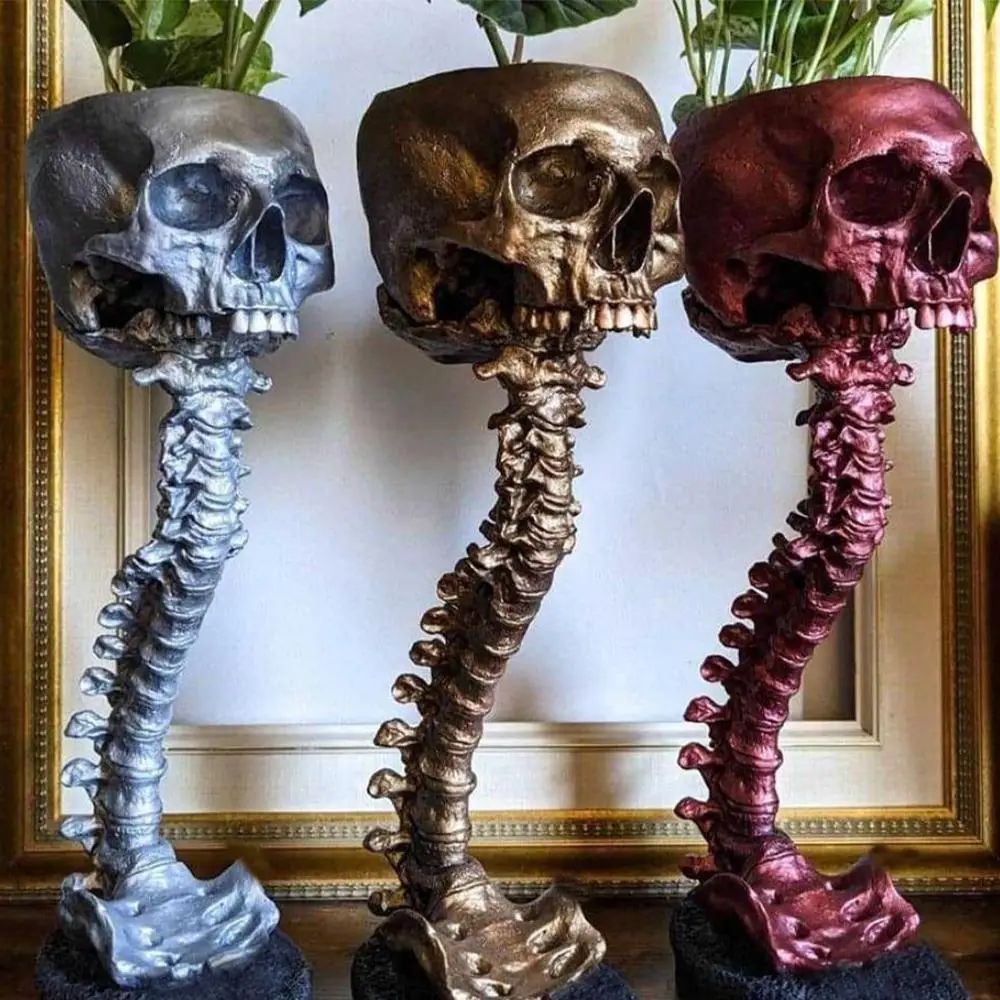 Spinal Skull Flower Pot, 1 Count Creative Skull Design Flower Pot Ornament, Modern Home Decor Ornament for Living Room Bedroom Balcony Office Gallery(