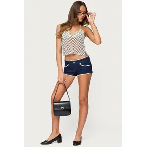 Maye Contrast Lacey Denim Shorts