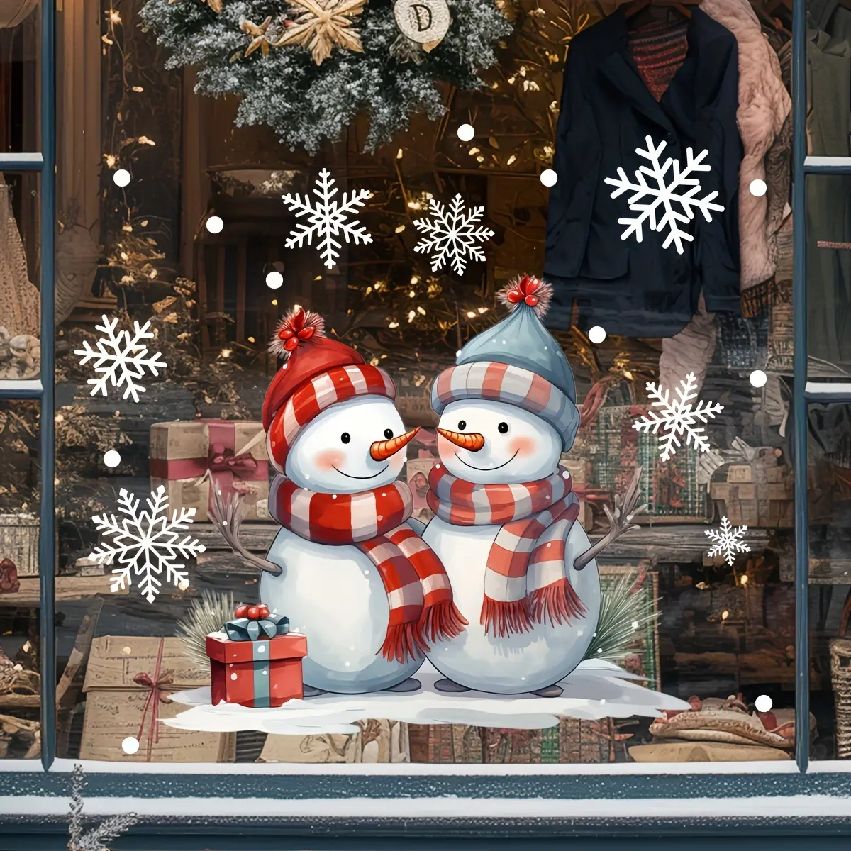 1 Glittering Snowman Christmas Window Decal Double-sided PVC Adhesive Sticker, Reusable & Removable Home Decor Sticker for Holiday Home Decoration Window Decorations Supplies