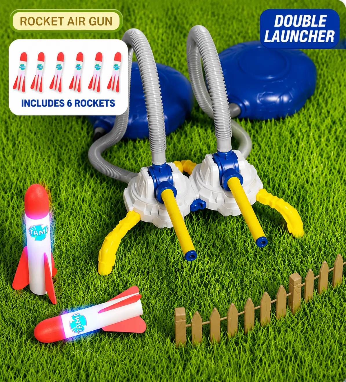 Light-Up Stomp Rocket – Double Version with Dual Twin Launch Base, LED Flashing Lights, EVA Foam Unisex Flying Spinner, Stomping Power for Kids Ages 3–12, Christmas, Birthday, Family Outdoor Bonding Activities, 4-in-1 Toy fun cool stuff epic gift