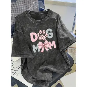 Vintage Washed Dog Mom T-Shirt - Ultra Soft & Breathable Retro Streetwear Tee with Paw Print Graphic, Causal Short Sleeve Round Neck Top for Spring Summer Fall, Machine Washable Pet Lover Gift, Comfy Everyday Fit, TikTok Viral Dog Lover Apparel