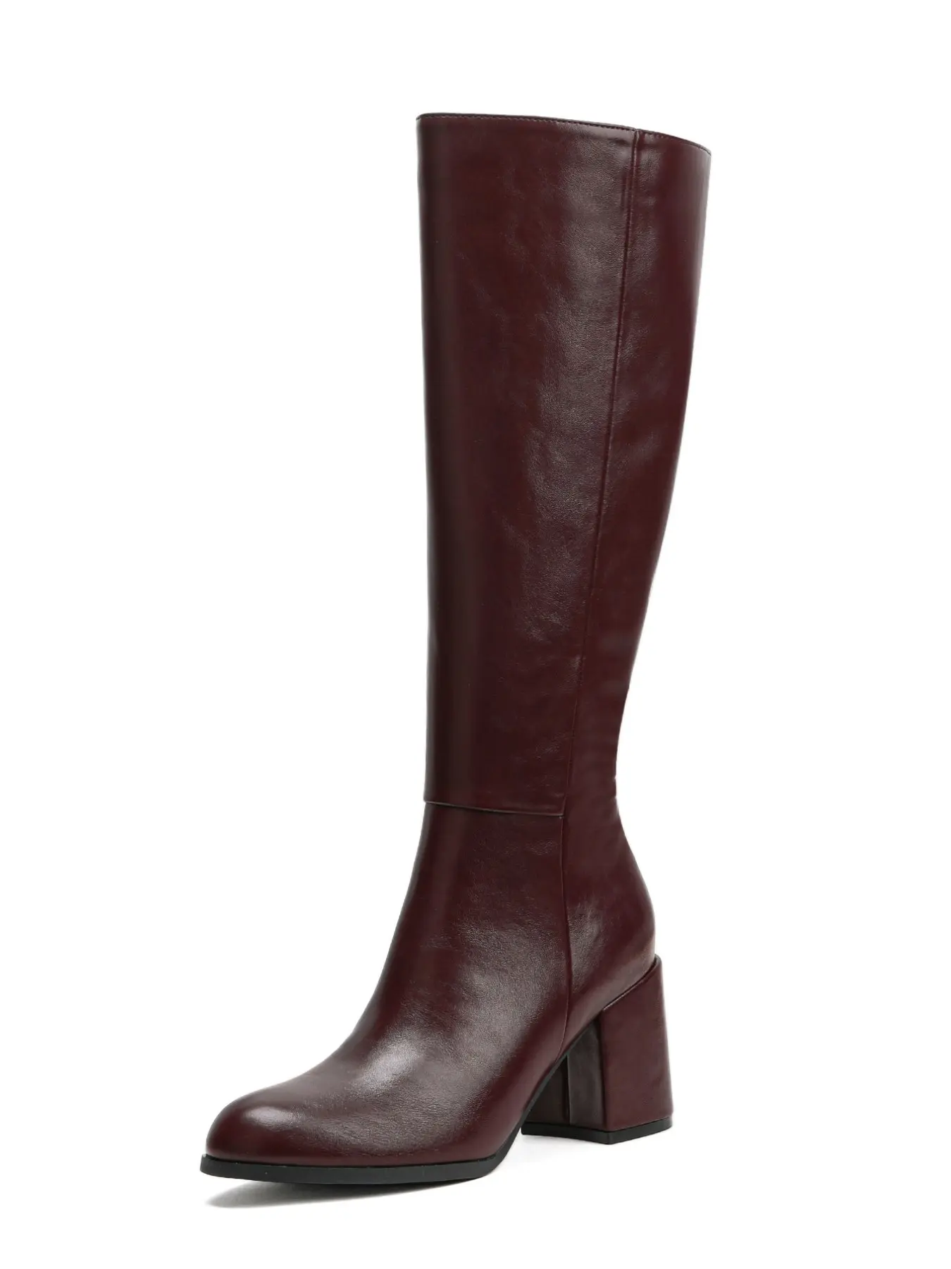 Women's Knee-High Boots with High Heels, Thick Heeled Boots, Winter Cycling Boots with Zipper, PU Leather Boots, Fashionable Warm Shoes for Cold Weather
