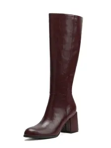 Women's Knee-High Boots with High Heels, Thick Heeled Boots, Winter Cycling Boots with Zipper, Fashionable Warm Shoes for Cold Weather