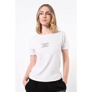 Birdiebee "Courage Over Comfort" Classic Tee: Women's Fitted Short Sleeve Crew Neck Cotton T-Shirt