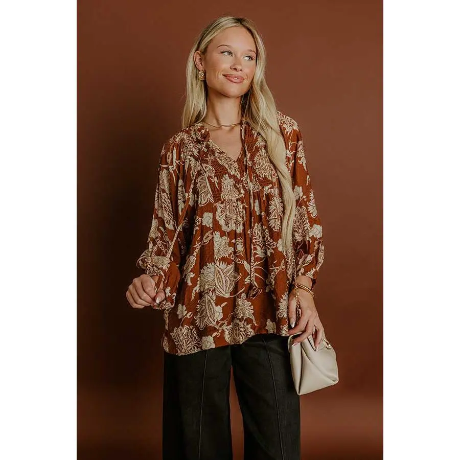 Simply Charming Floral Top in Camel