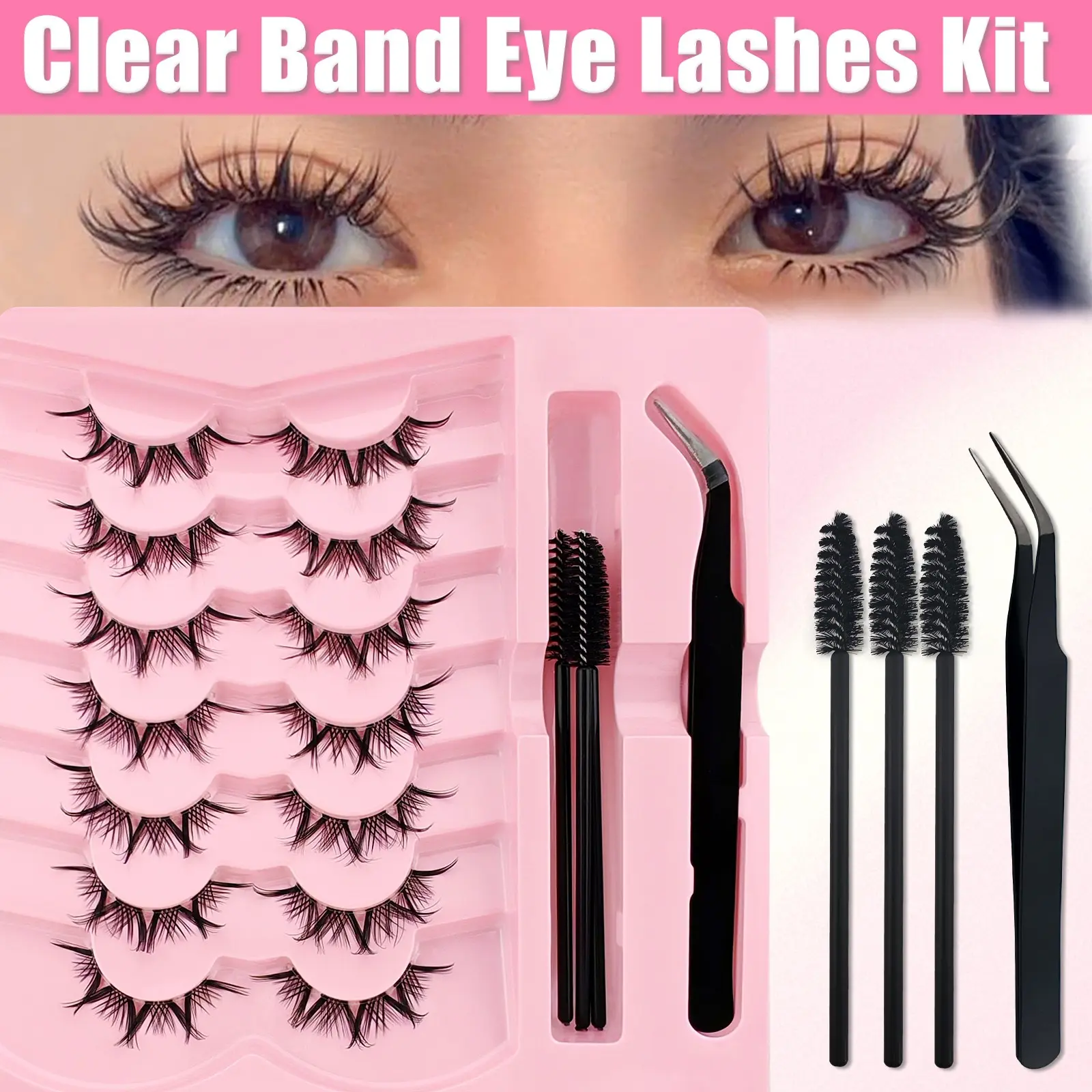 7 Pairs False Eyelashes Set, Synthetic Lashes, Small Devil Design, Transparent Comic Lashes, Cosplay, Reusable, Natural, Curling, Comfortable, Versatile, Makeup