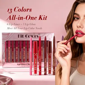 Fit Colors 6+7 Lipstick & Liner Set, Matte Lip Liner Pencils, Non-Stick Cup Long-Lasting Waterproof Lip Gloss, Perfect for Daily Use