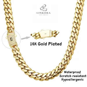 Genuine 14k gold plating Miami Cuban , Waterproof Stainless Steel Necklace, Multi Size Thick Link, Hip Hop & Casual Wear, Unisex Fashion Jewelry, Premium Gift for Men and Women