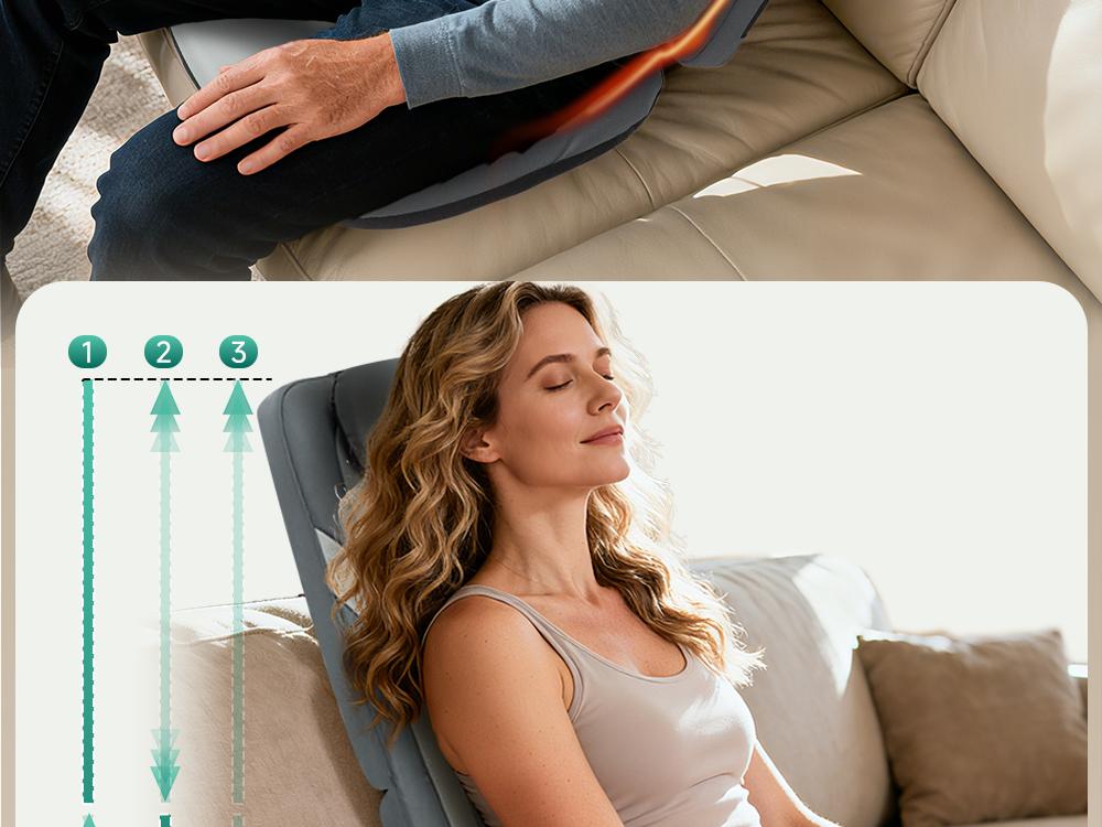 Snailax Gifts for Men Women Chair Back Massager for Full Back Pain Relief Deep Tissue, Vibration Heated Seat Cushion Long Track Dual 3D Shiatsu Rollers, 3 Height Settings Foldable Massage Chair Pad