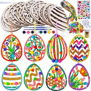 24pcs/set DIY Wooden Easter Egg Set, Colorful Easter Egg Hanging Ornament, Hanging Decoration, DIY Decorative Egg for Home Party Festival, Easter gift for children, Craft Kits