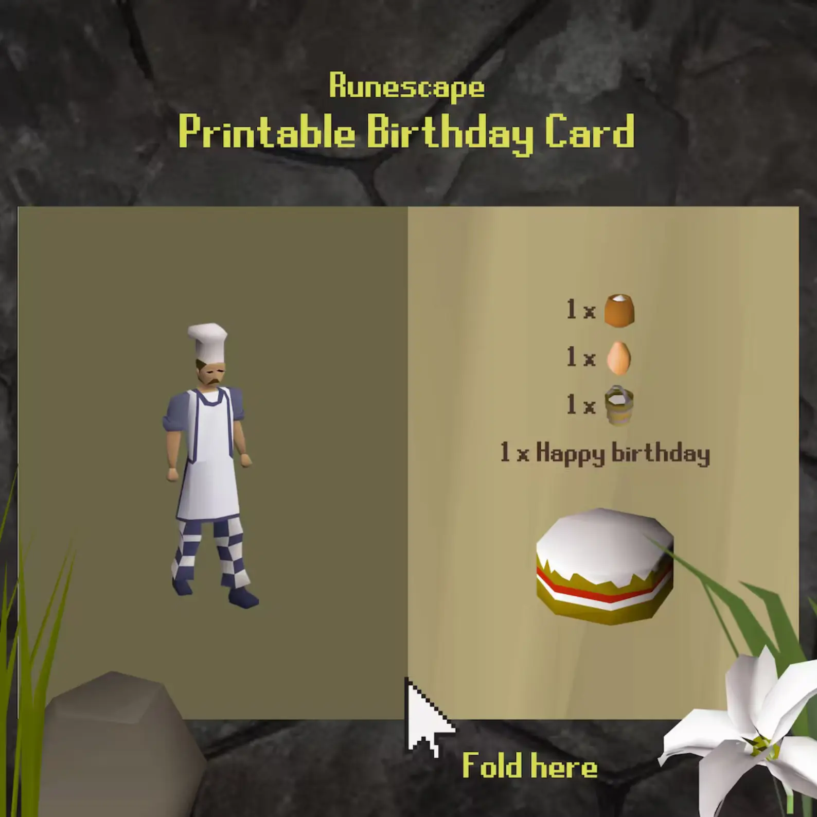 RuneScape Cooking Recipe Birthday Card, Funny OSRS Inspired Gamer Greeting, Old School RPG Pixel Art Gift for Him Her, Cake Skill Level Up Card