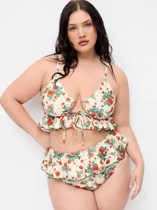 Shaping V-neck Strawberry Graphic Bracelet Full Coverage Bikini Swimsuit Curve & Plus