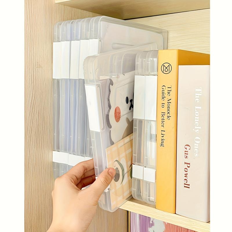 Set of 6 A4 size clear plastic file storage boxes with snap closure - Portable multi-purpose rectangular file organizer box for documents, scrapbook paper and magazines Files Organizer