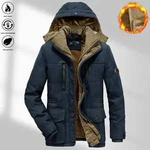 Men's Heavy-Duty Winter Jacket with Fleece Lining, Warm Windproof Full-Zip Hooded Work Coat, Suitable for Camping, Skiing, and Flying, Thick Multi-Pocket Workwear Jacket, Men's Winter Jacket, Men's Jacket, Men's Winter Coat, Men's