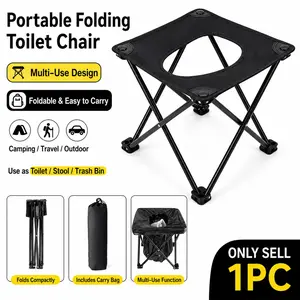 Portable Camping Toilet Chair, Folding Travel Toilet Stool for Car Emergency, Outdoor Road Trip & Camping, 2-in-1 Compact Seat with Carry Bag, Use as Toilet, Stool or Trash Bin, Lightweight Gear