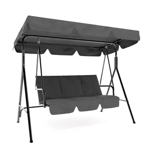 Garvee 3-Seat Outdoor Porch Swing, Heavy-Duty Patio Swing with Stand & Adjustable Canopy, Metal Frame with Removable Cushions, Powder-Coated Steel Frame, for Backyard, Garden, Porch - Grey