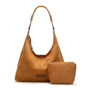 Wrangler [for live]Suede Floral Tooled Hobo Purse for Women Embossed Soft Slouchy Shoulder Bag 2Pcs Set