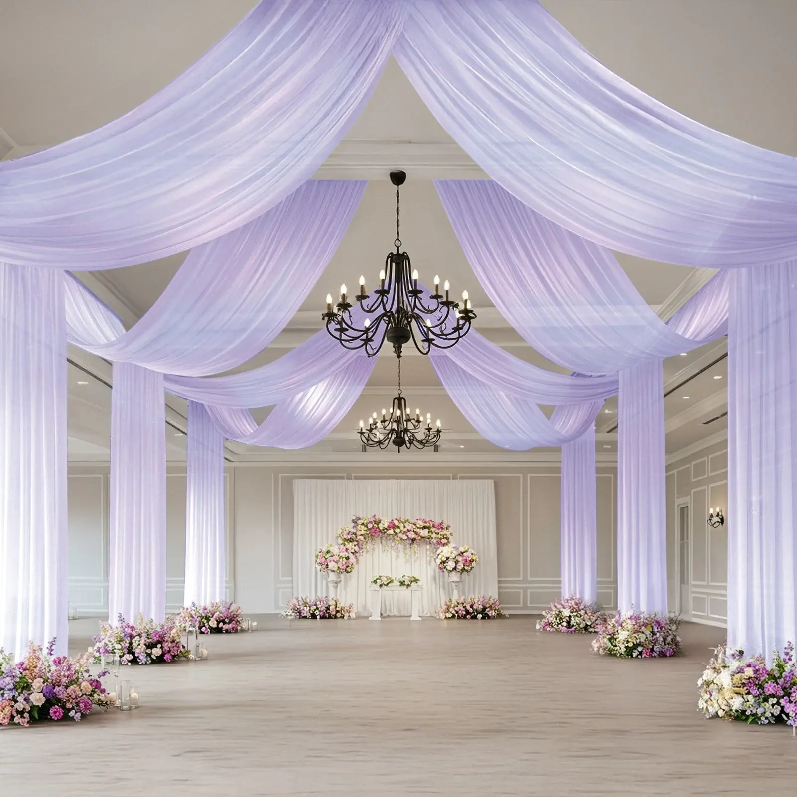 Lavender Lilac 1-Piece Sheer Wedding Arch Drape - 5ftx32ft Sheer Curtain Backdrop, Ceiling Drapes for Bridal Showers, Birthday Decor, Event Decoration & Graduation Supplies