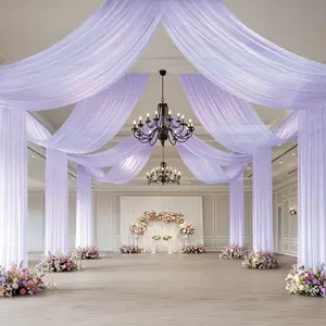 Sheer Wedding Arch Drape – 5ftx32ft Lavender Lilac Sheer Curtain Backdrop, Ceiling Drapery Panel