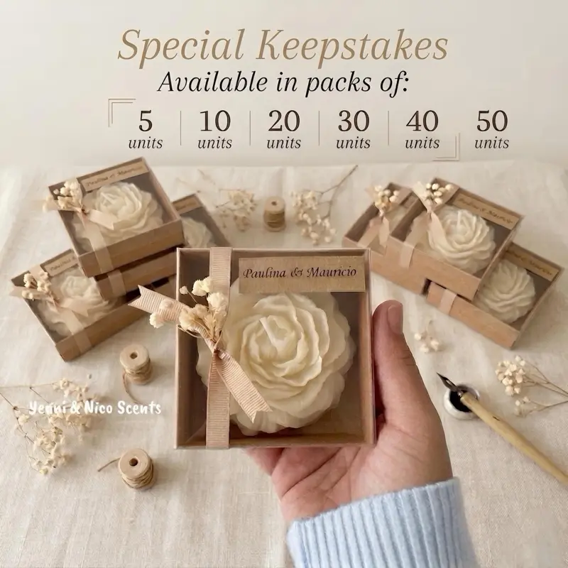 Peony Scented Candle in Elegant Kraft Box with Ribbon Floral Accent Handcrafted Soy Wax Perfume for Weddings Birthdays Ornaments