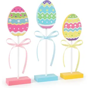 3 Pieces Easter Tiered Tray Decor,Wooden Eggs Decor,Colorful Easter Table Decorations for Home Farmhouse Kitchen Decorations (Colorful)