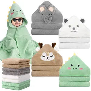 SQ-NG007 12 PCS Baby Bath Towels Set for Infants Toddlers, 4 PCS Animal Hooded Baby Towels & 8 PCS Washcloths Set, Ultra Absorbent Cute Soft Newborn Essentials Gift for Boys & Girls