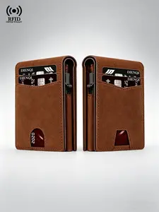 Men's Minimalist Rfid Bank Credit Pu Card Holder, Bifold Smart Wallet, Pop Up Case, Business Cardholder, Stylish and Functional