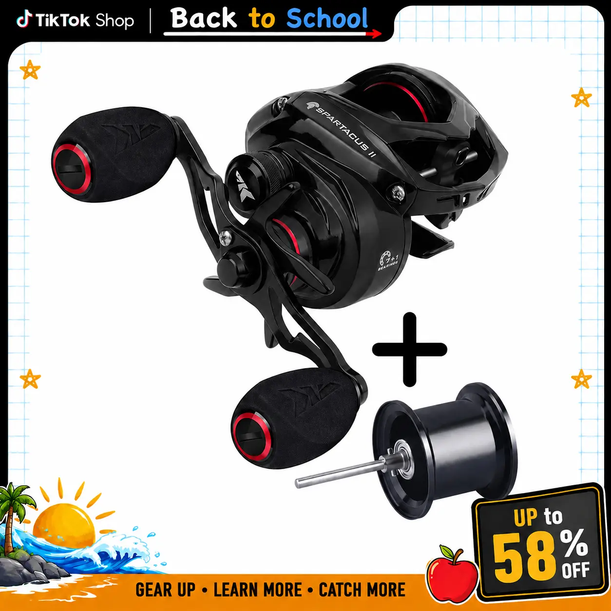 [Back to School]KastKing Spartacus II | Reel Only or Fishing Combo | 6oz Ultralight Baitcaster, 17.6LB Carbon Fiber Drag, 7.2:1 Gear Ratio