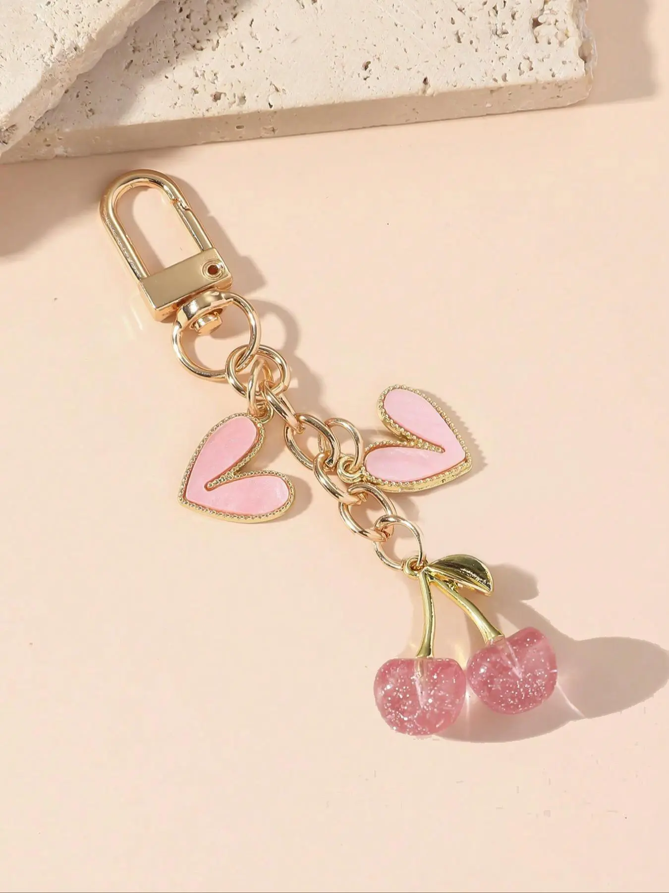 Women's Elegant Cherry Design Keychain, Cute Shiny Cherry Keychain, Fashionable Pendant Bag Charm for Women & Girls, Cute Charms Keychain, Stylish Keychain, Trendy Cute Keychain, Keychain for Bags, Stylish Keyring