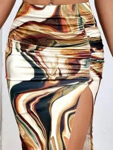 Marble Print Split Thigh Skirt