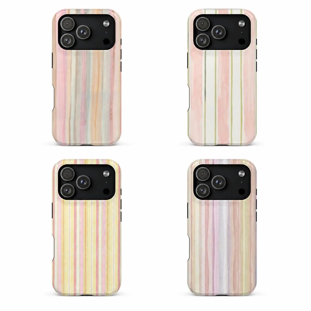 Pastel Vertical Stripe TPU + PC Phone Case, Pink, Yellow, Green & Blue Watercolor-Look Lines, Compatible With iPhone 17/16/15/14/13/12/11 Pro Max/Pro/Plus/Air & Samsung Galaxy S25/S24/S23/S22 Ultra/Plus, Minimalist Everyday Style