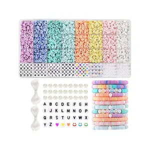 Random Color Clay Beads Bracelet Making Kit, Valentine's Day Gift, Cute Colorful Beads & Letter Beads & Heart Beads & Elastic Thread, Diy Jewelry Making for Bracelet & Necklace