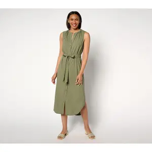 Side Stitch Sleeveless Tie Waist Shirt Dress