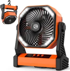 PANERGY Portable Camping Fan with LED Lantern 20000mAh Rechargeable Battery Operated Outdoor Tent Fan with Light 270° Pivot 4 Speeds 8" Personal USB Desk Fan for Jobsite, Power Outage, Hurricane, Mobile