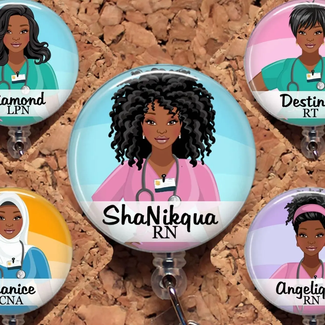Black Nurse Badge Reel, Personalized Retractable ID Holder, African American Custom Lanyard