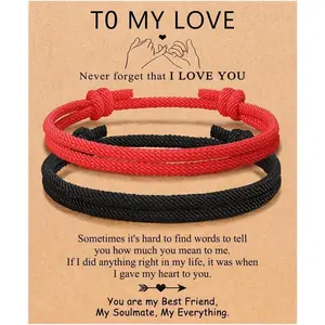 (New)2 Pcs Adjustable Rope Couples Bracelets, Valentines Day Gift for Men, Boyfriend, Girlfriend, Soulmate, Husband