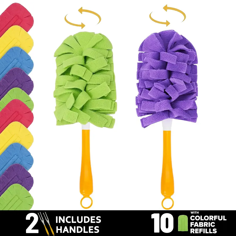 2 Pack Electrostatic Duster Kits with 10 PCS Electrostatic Duster Refills and 2 Handles Compatible with Swiffer, Washable Reusable 360° Enlarged Multi-Surface Heads, Deep Cleaning Cloths for Kitchen, Floors, Household Essentials