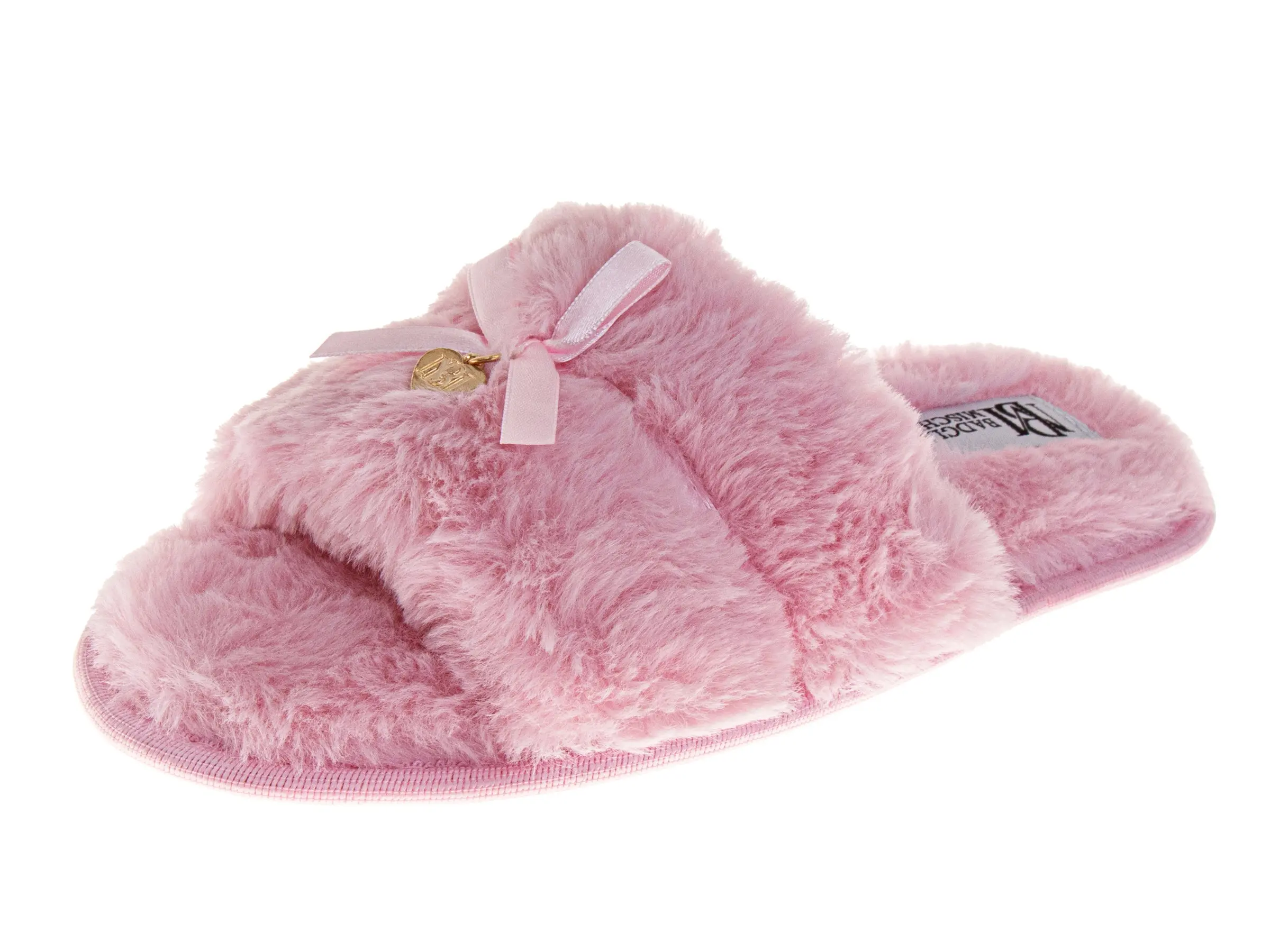 Badgley Mischka Slippers for Women - Classic Logo Emblem Comfortable Style (Adults), Velvet, Slip On, Synthetic, Size 5, Indoor Wear, Faux-Fur Liner, Elegant, Flexible, Rubber, Waterproof, Bow, Casual, Luxurious Lounge Experience, Plush, Size 10, Indoor C