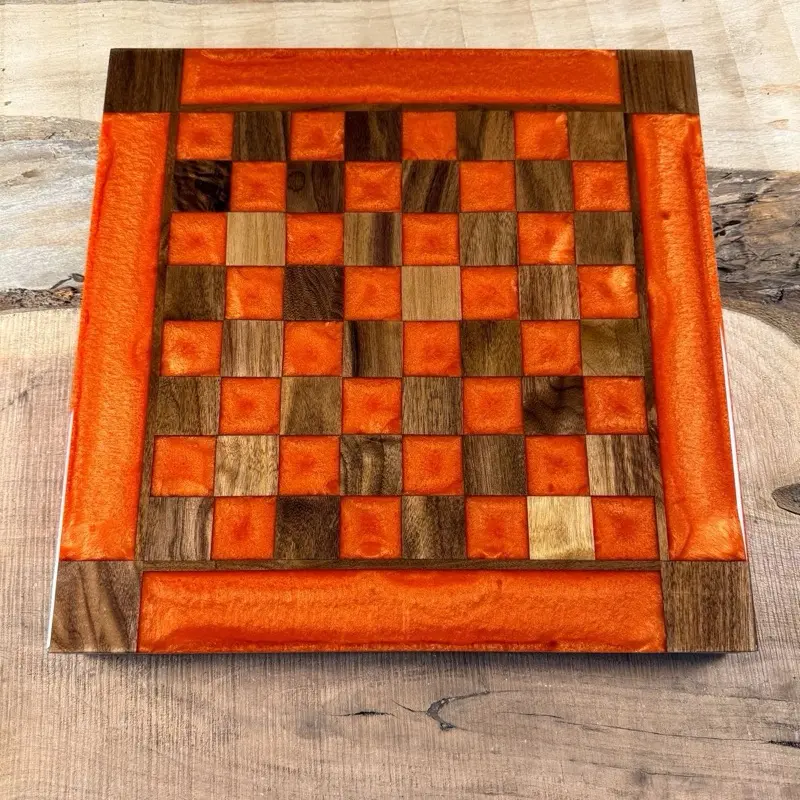 Vivid Orange Black Walnut Chess Board (INCLUDES PIECES)
