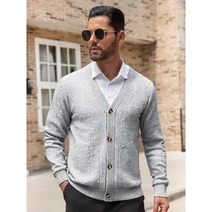 Men's Textured Knit Cardigan |     Lightweight V-Neck Button Up Sweater |     Windproof Warm Thick Knit with Pockets |     Casual Long Sleeve Fall Outwear |     Relaxed Fit Boho Style