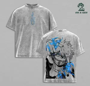 Dabi Anime Graphic Tee, My Hero Academia Villain T-Shirt, Blue Flame Oversized Washed Manga Shirt, Retro Japanese Streetwear Top, Gift for MHA Fan
