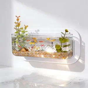 Creative Aquarium Fish Tank Mini Wall-Mounted Hydroponic Plant Pot No-Drill Multi-Functional Storage Box for Office Home Decor Ideal for Small Spaces