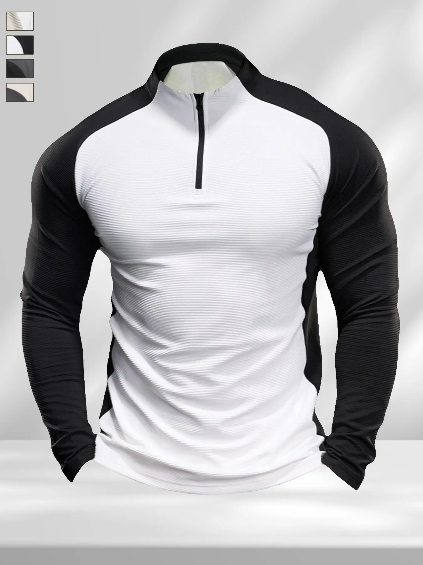 Essential Black Seamless Compression Top - Thermal Base Layer Half-Zip Sweater with Color Block Design | Versatile Athleisure Wear for GymTok Fitness Motivation & Casual Everyday Layering.