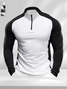 Essential Black Seamless Compression Top - Thermal Base Layer Half-Zip Sweater with Color Block Design | Versatile Athleisure Wear for GymTok Fitness Motivation & Casual Everyday Layering, Athletic Fitted Breathable Gym Sweatwear