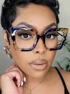 Summer Cat Eye Fashion Glasses, Decorative Lens, Unisex Large Frame Design, Lightweight Comfortable Eyewear for Daily Commute Travel Casual Wear