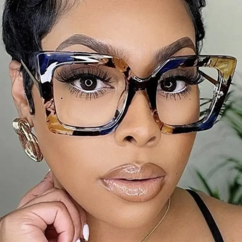 Summer Cat Eye Fashion Glasses, Unisex Large Frame Eyewear, High Quality Eyeglasses, Lightweight Comfortable Design for Daily Commute Travel Casual Wear, Trendy Frames Glasses, Fashionable Frames Glasses, Stylish Trendy Eyewear