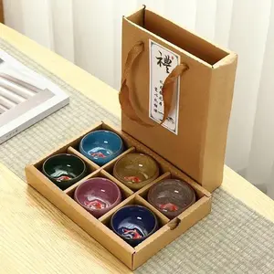 6Pcs Chinese Koi Fish Tea Cup Set, Handmade Glazed Ceramic Teacups with Gift Box, Zen Style Tea Bowls for Gongfu Tea