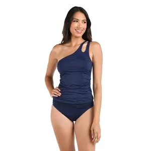Island Goddess One Shoulder Keyhole Tankini Top - Indigo